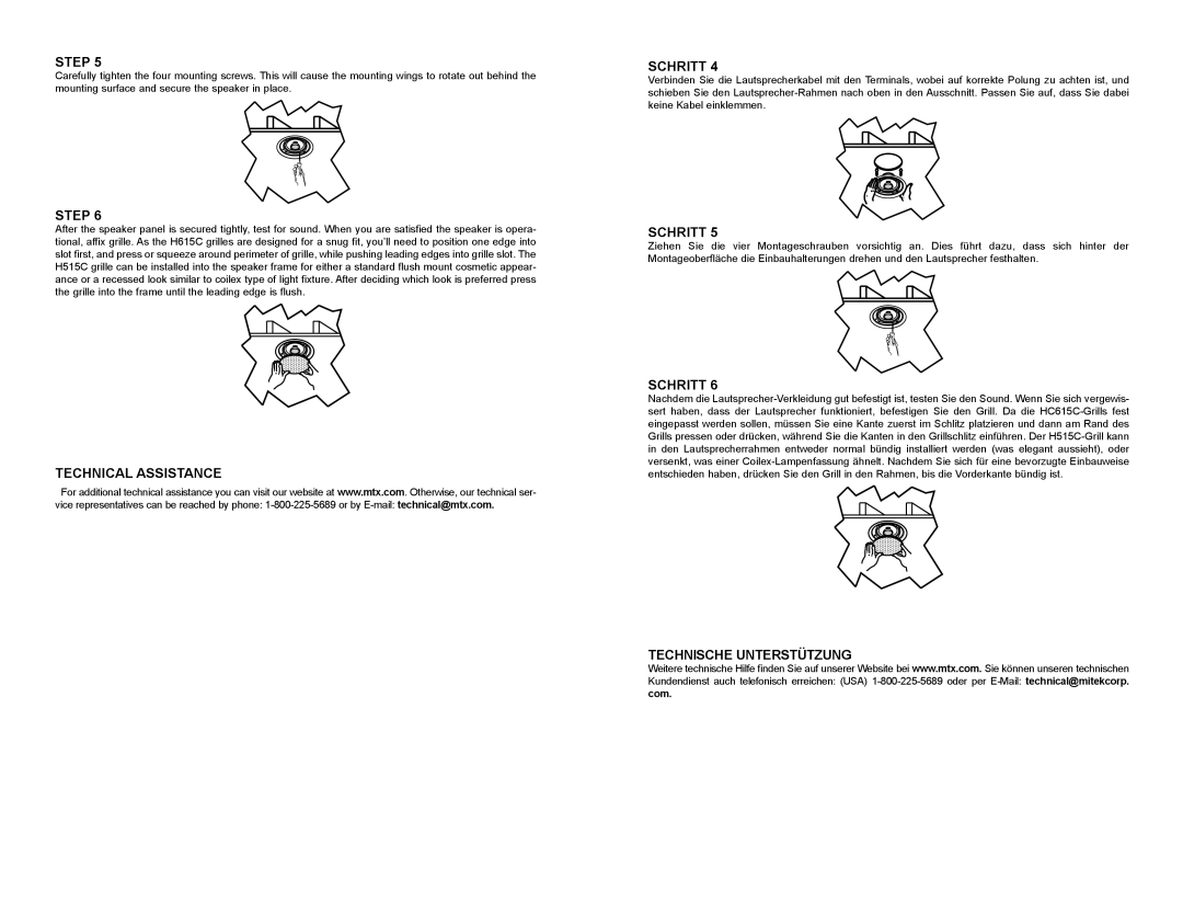 Mitek H515C, H615C owner manual Technical Assistance Schritt, Technische Unterstützung 