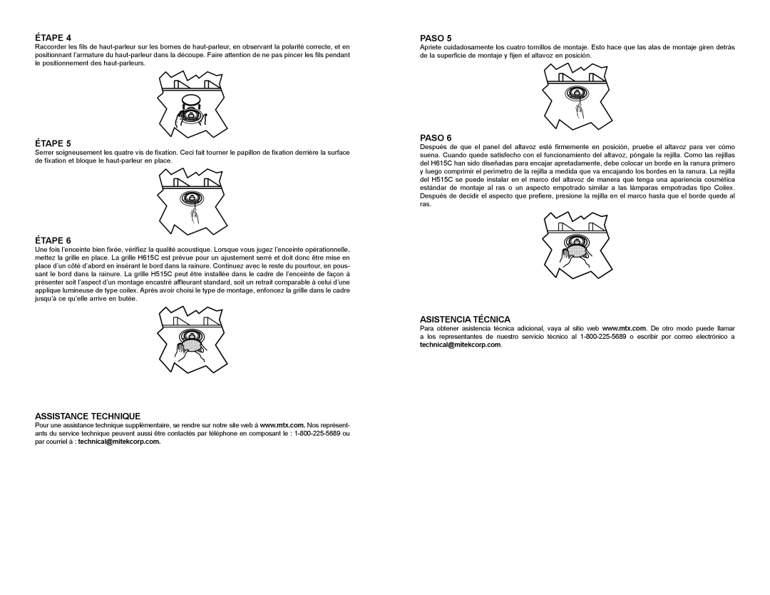 Mitek H515C, H615C owner manual Étape, Assistance Technique Paso, Asistencia Técnica 