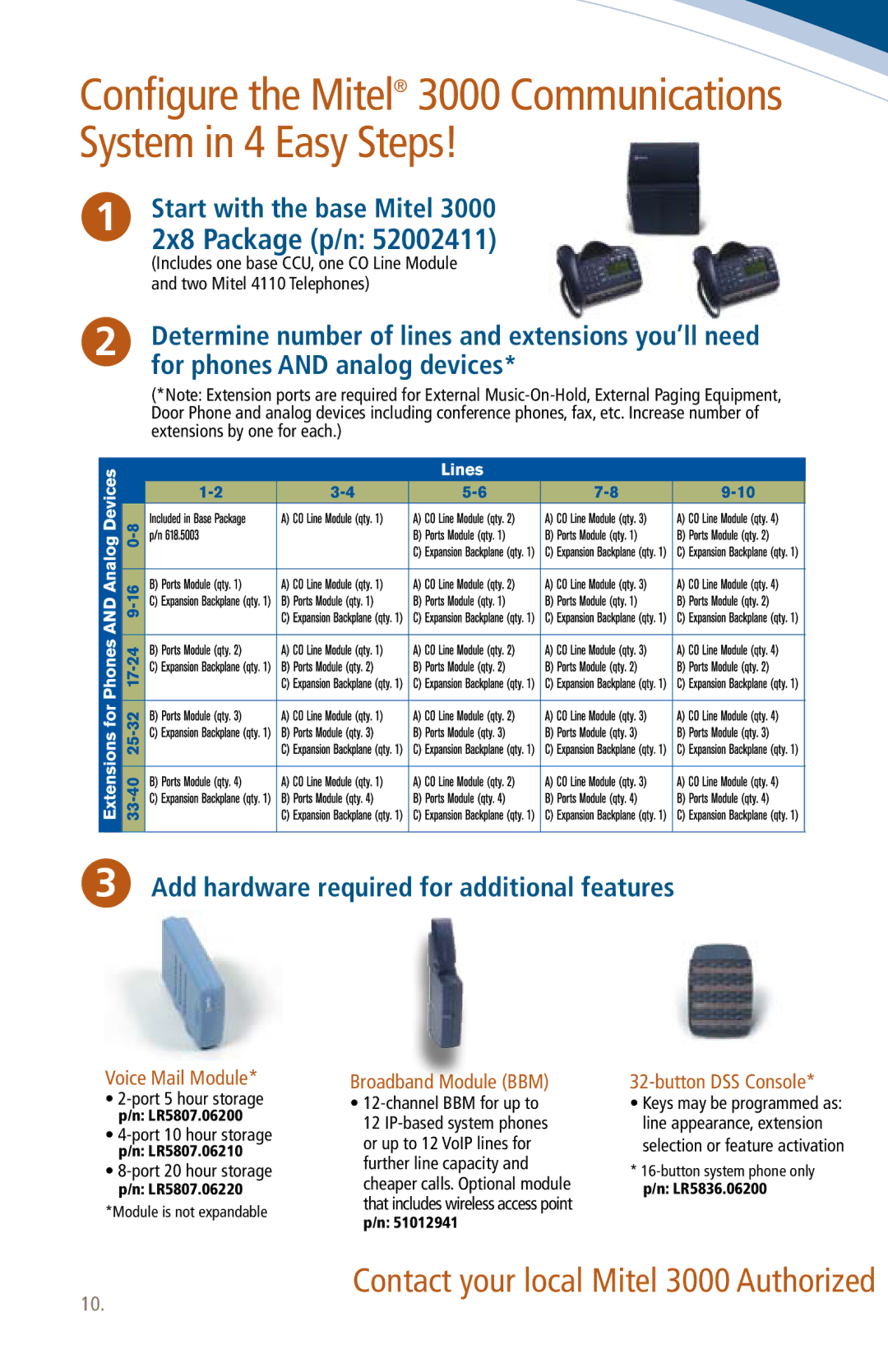 Mitel 3000 manual 2x8 Package p/n, Determine number of lines and extensions you’ll need 