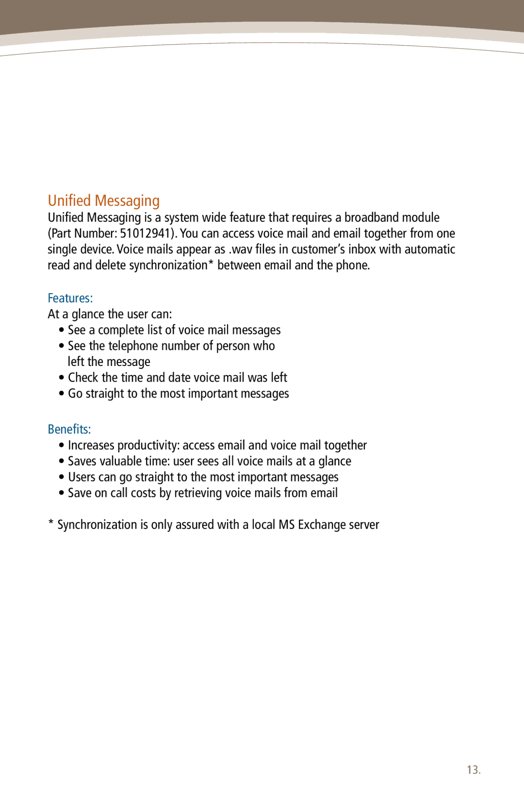 Mitel 3000 manual Unified Messaging 