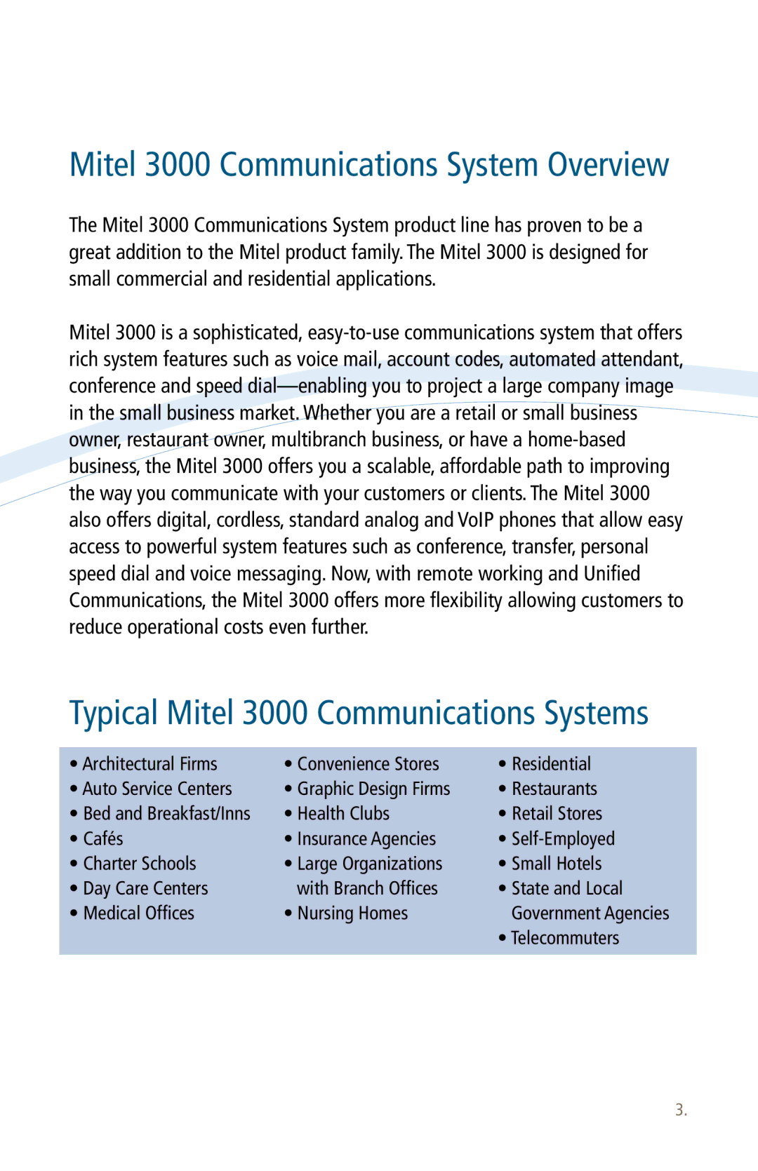 Mitel manual Typical Mitel 3000 Communications Systems 