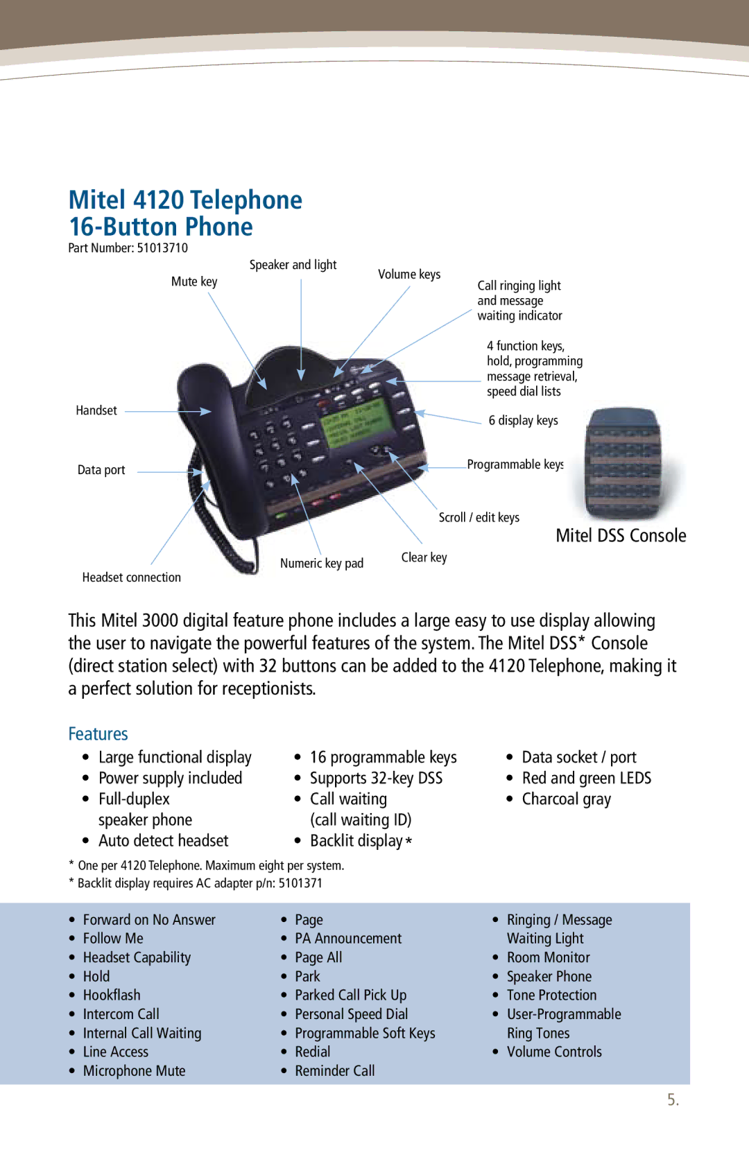 Mitel 3000 manual Mitel 4120 Telephone Button Phone 