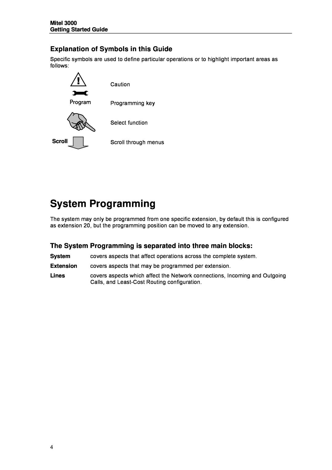 Mitel 3000 manual System Programming, Explanation of Symbols in this Guide 