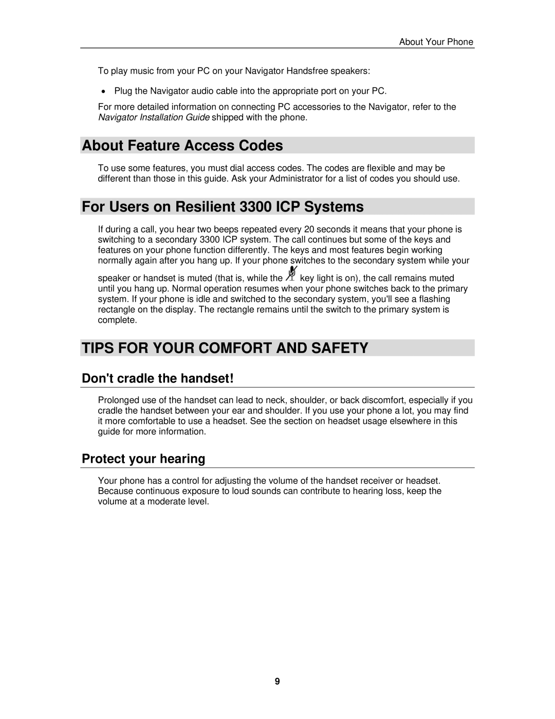 Mitel manual About Feature Access Codes, For Users on Resilient 3300 ICP Systems, Dont cradle the handset 