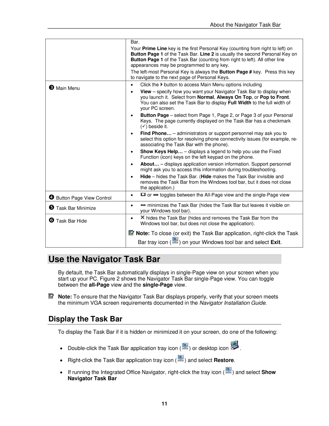 Mitel 3300 ICP manual Use the Navigator Task Bar, Display the Task Bar 