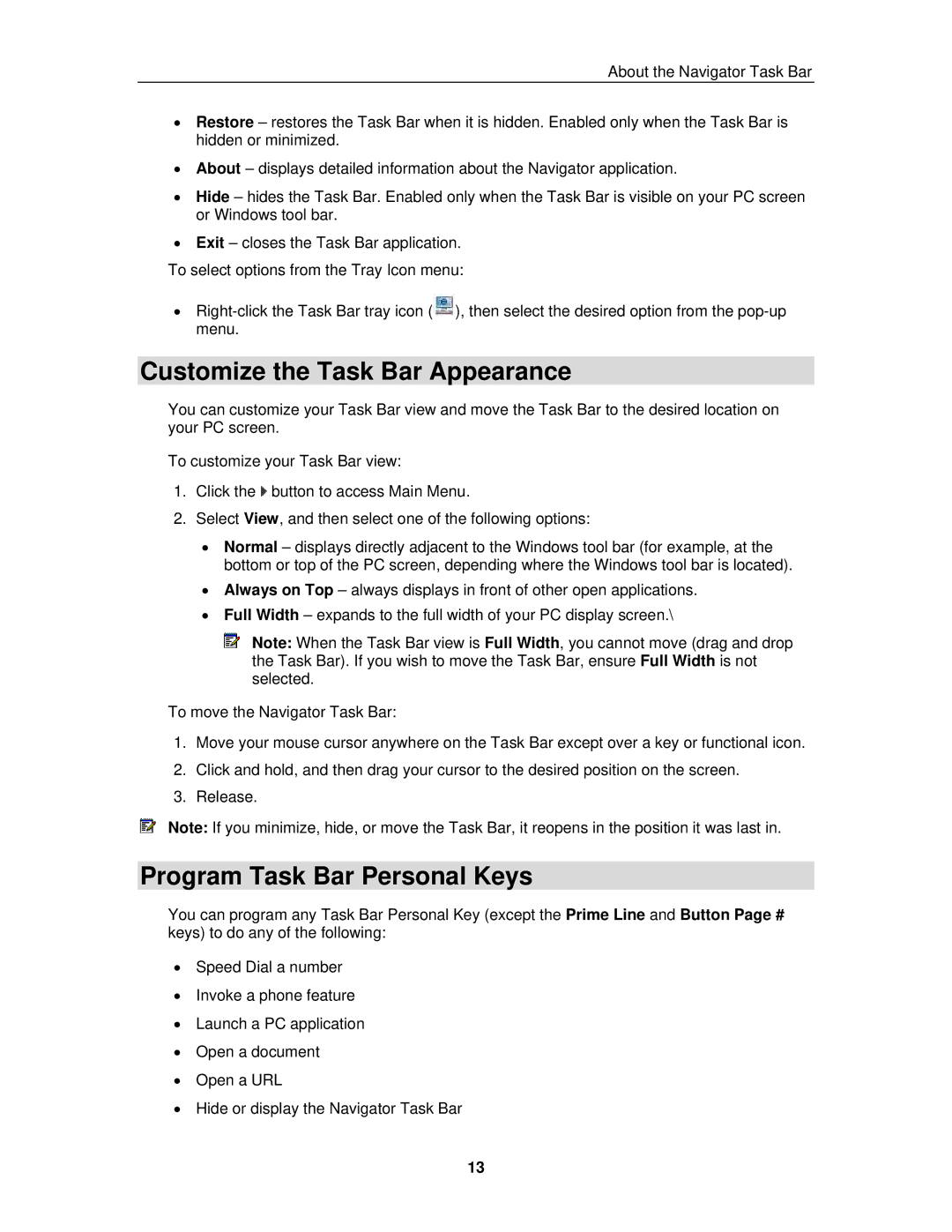 Mitel 3300 ICP manual Customize the Task Bar Appearance, Program Task Bar Personal Keys 