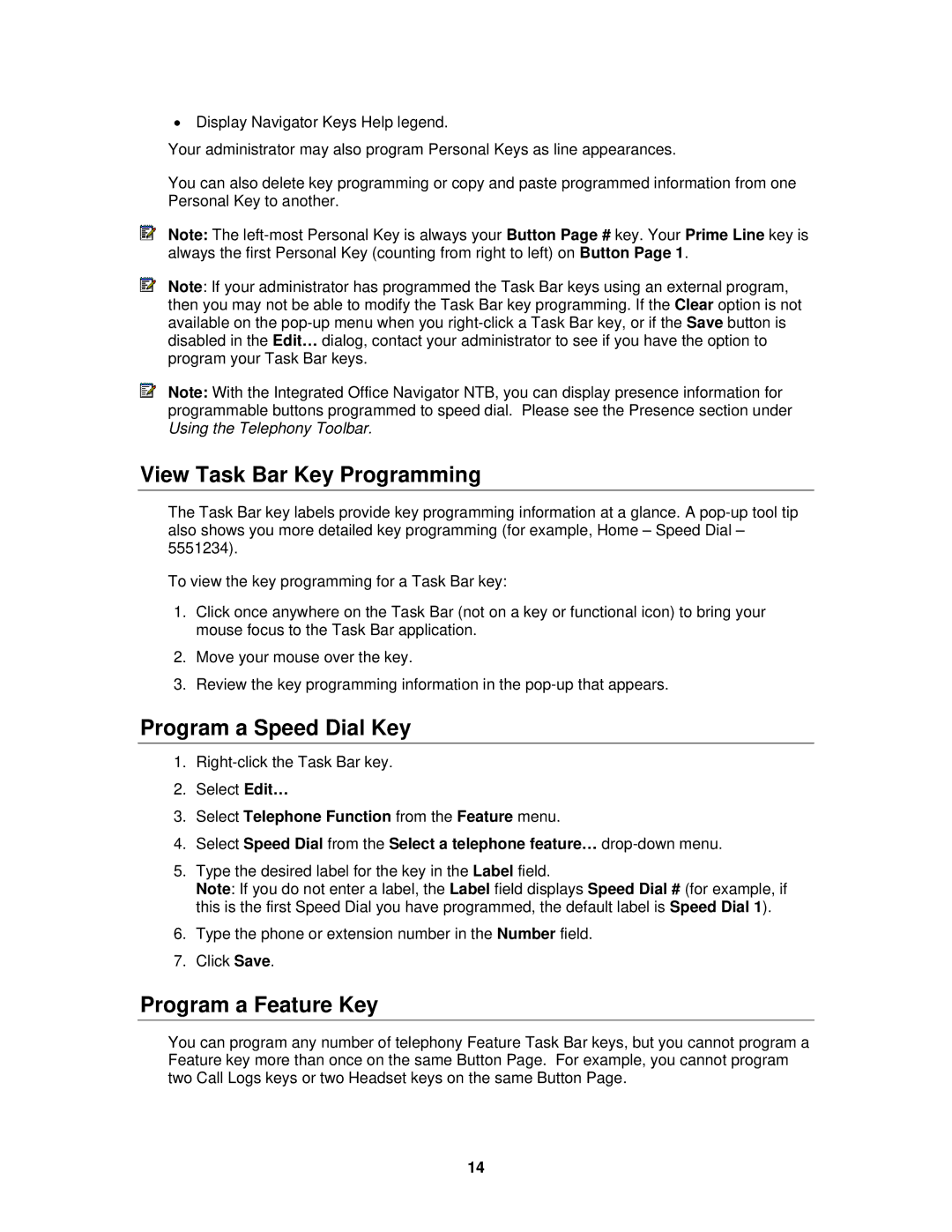 Mitel 3300 ICP manual View Task Bar Key Programming, Program a Speed Dial Key, Program a Feature Key 