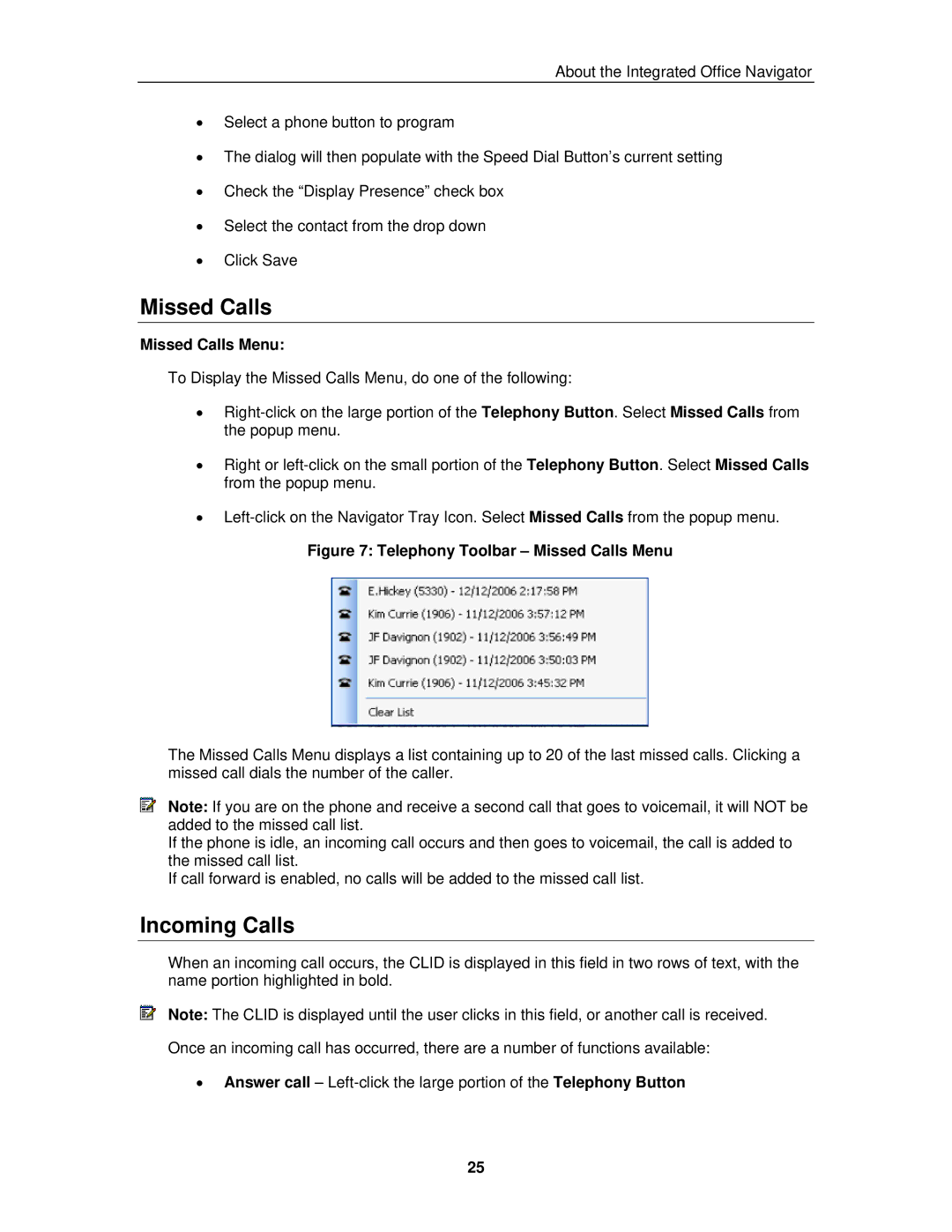 Mitel 3300 ICP manual Incoming Calls, Missed Calls Menu 