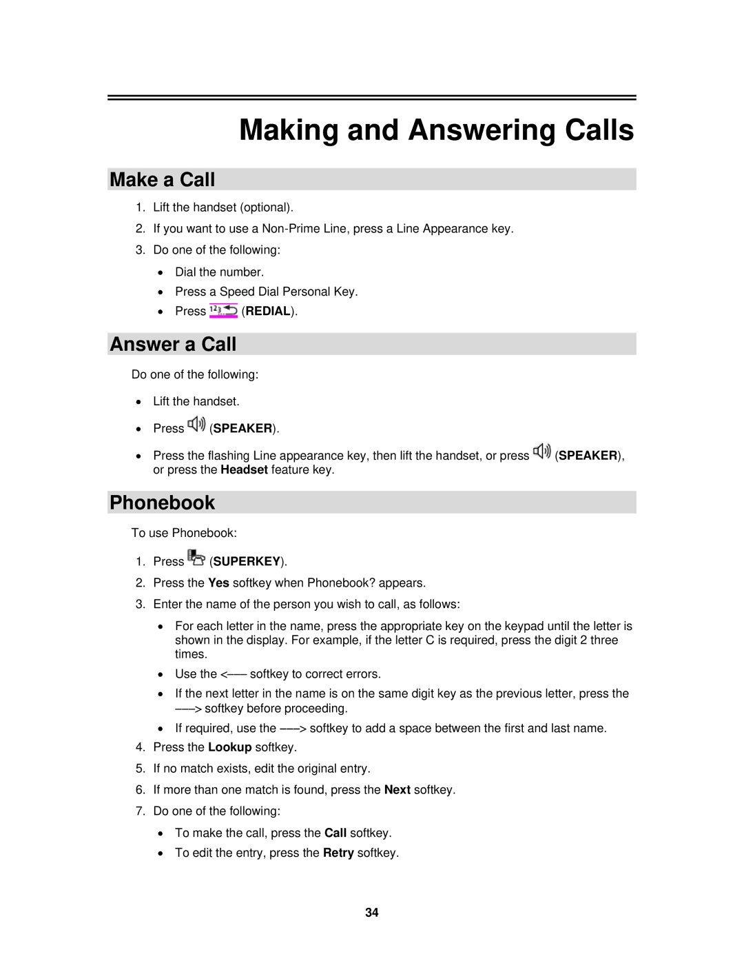 Mitel 3300 ICP manual Making and Answering Calls, Make a Call, Answer a Call, Phonebook 