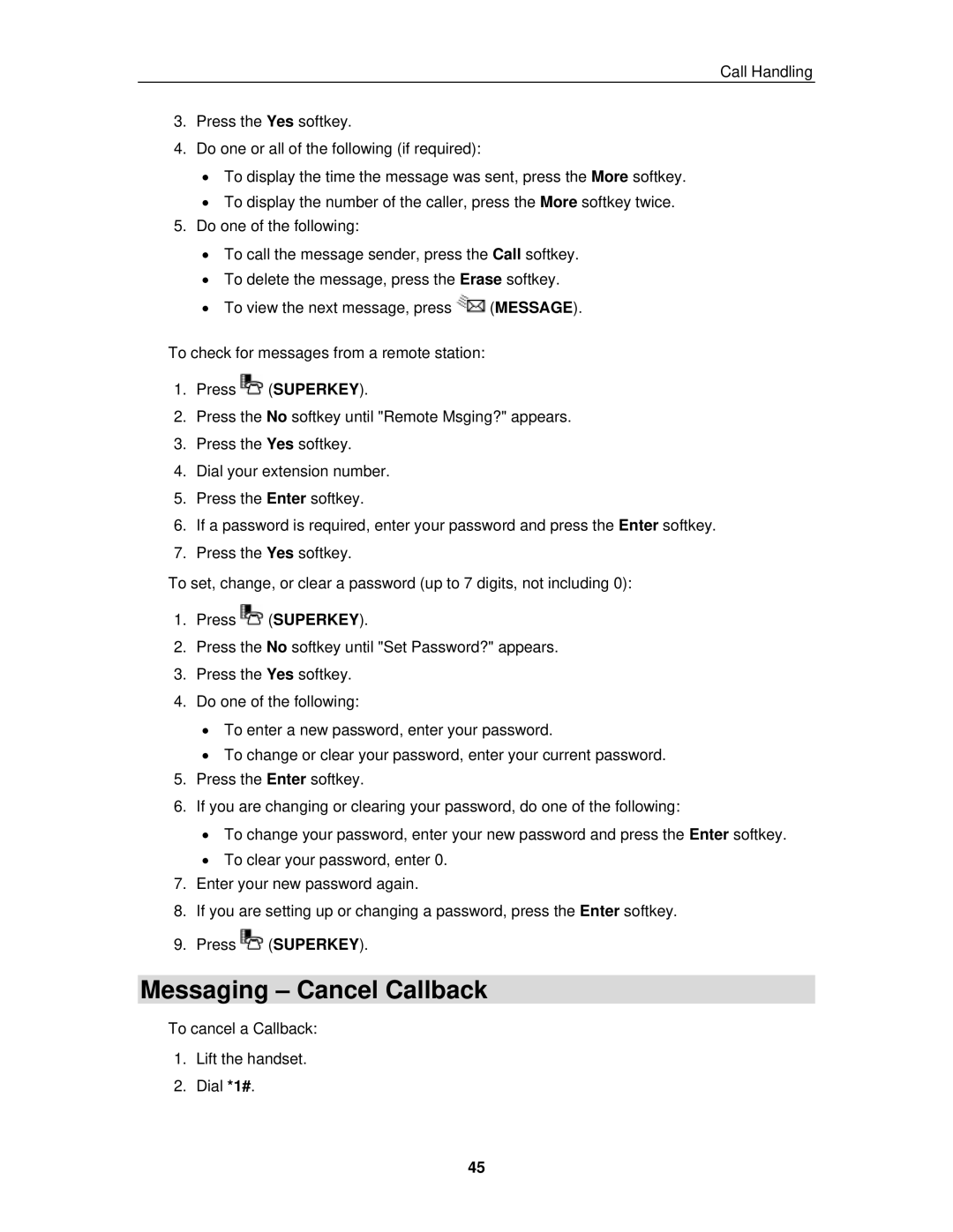 Mitel 3300 ICP manual Messaging Cancel Callback 