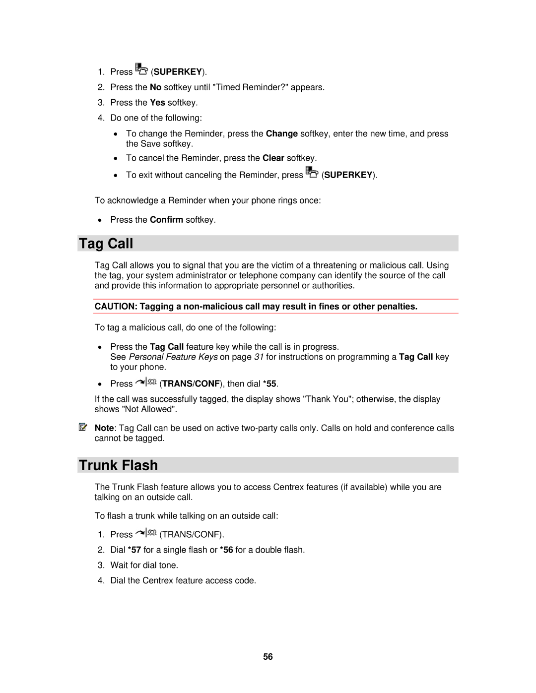 Mitel 3300 ICP manual Tag Call, Trunk Flash 