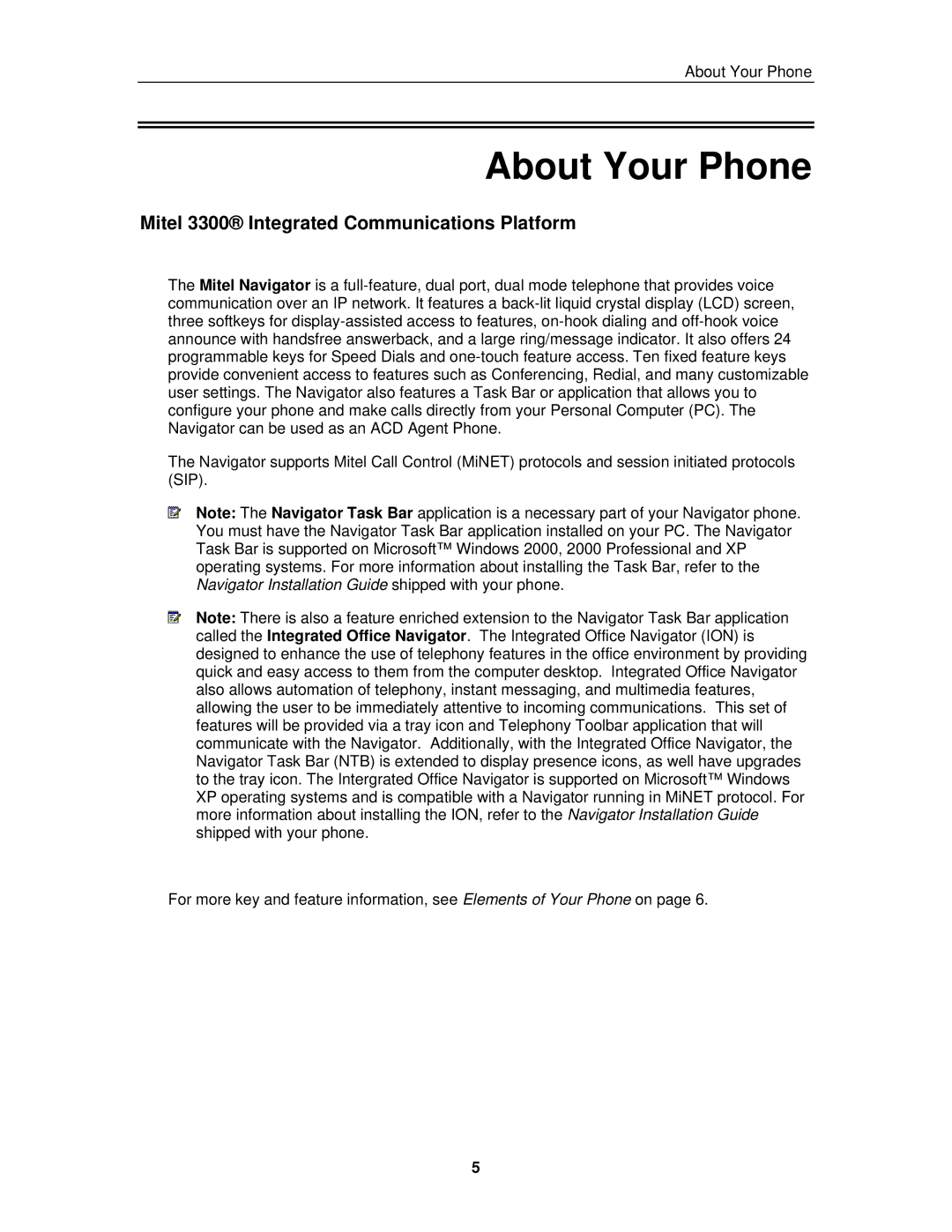 Mitel 3300 ICP manual About Your Phone, Mitel 3300 Integrated Communications Platform 