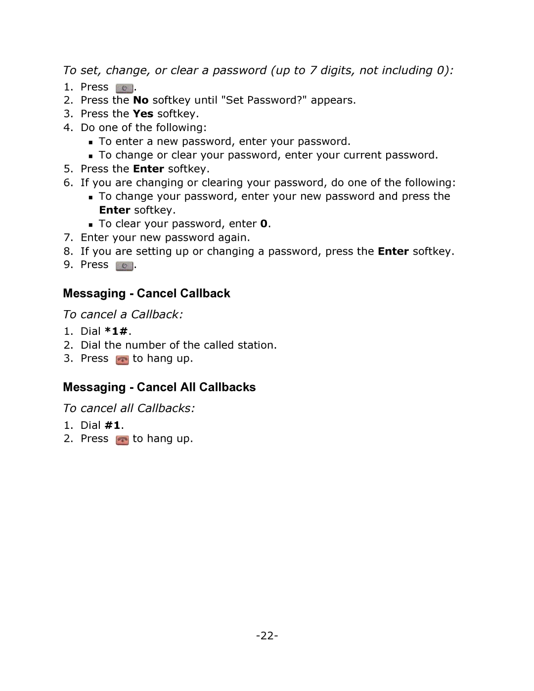 Mitel T7406, 3300 Messaging Cancel Callback, Messaging Cancel All Callbacks, To cancel a Callback, To cancel all Callbacks 