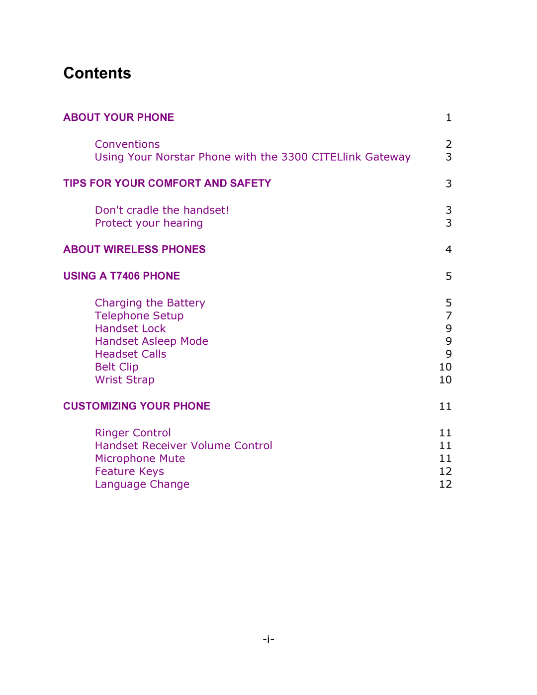 Mitel T7406, 3300 manual Contents 