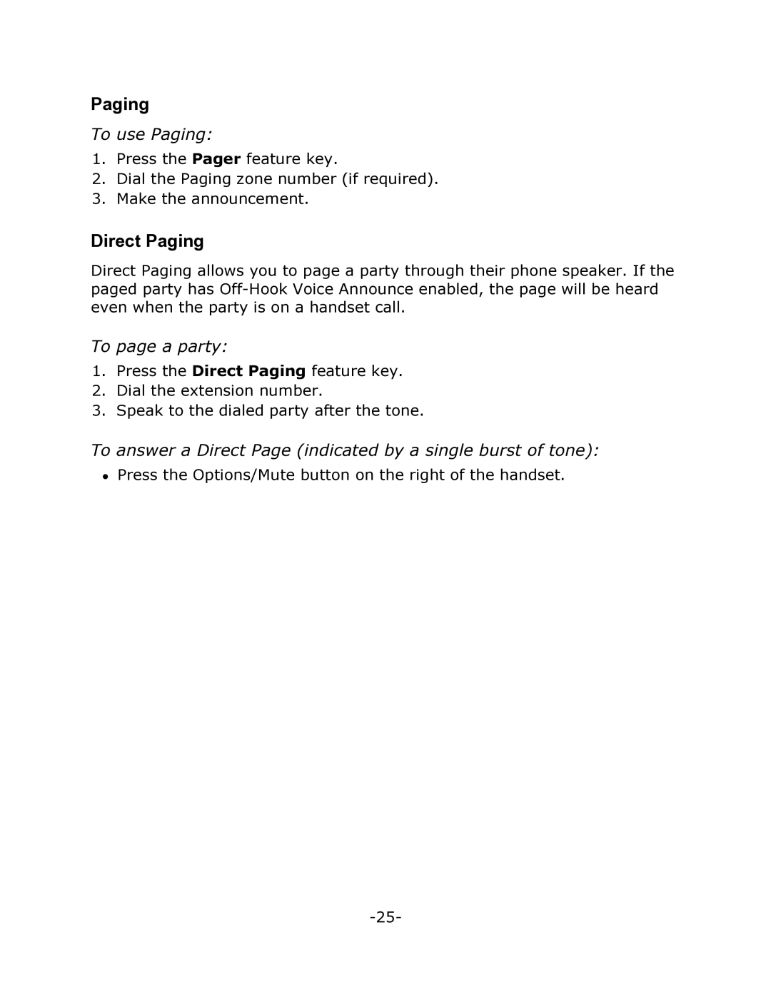 Mitel 3300 Direct Paging, To use Paging, To page a party, To answer a Direct Page indicated by a single burst of tone 