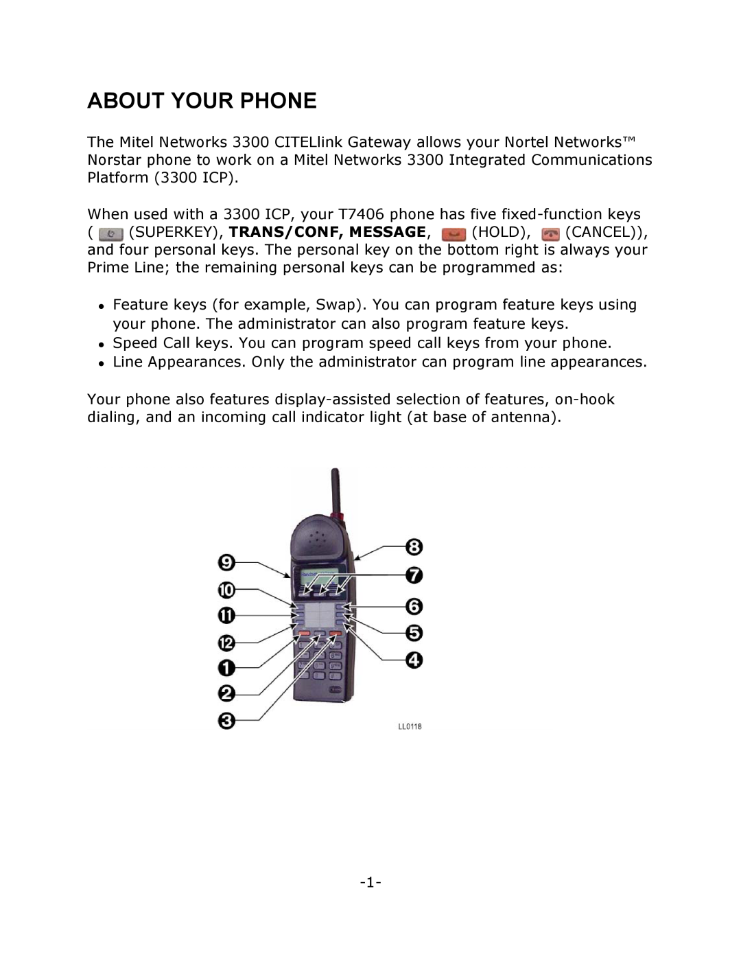Mitel 3300, T7406 manual About Your Phone 