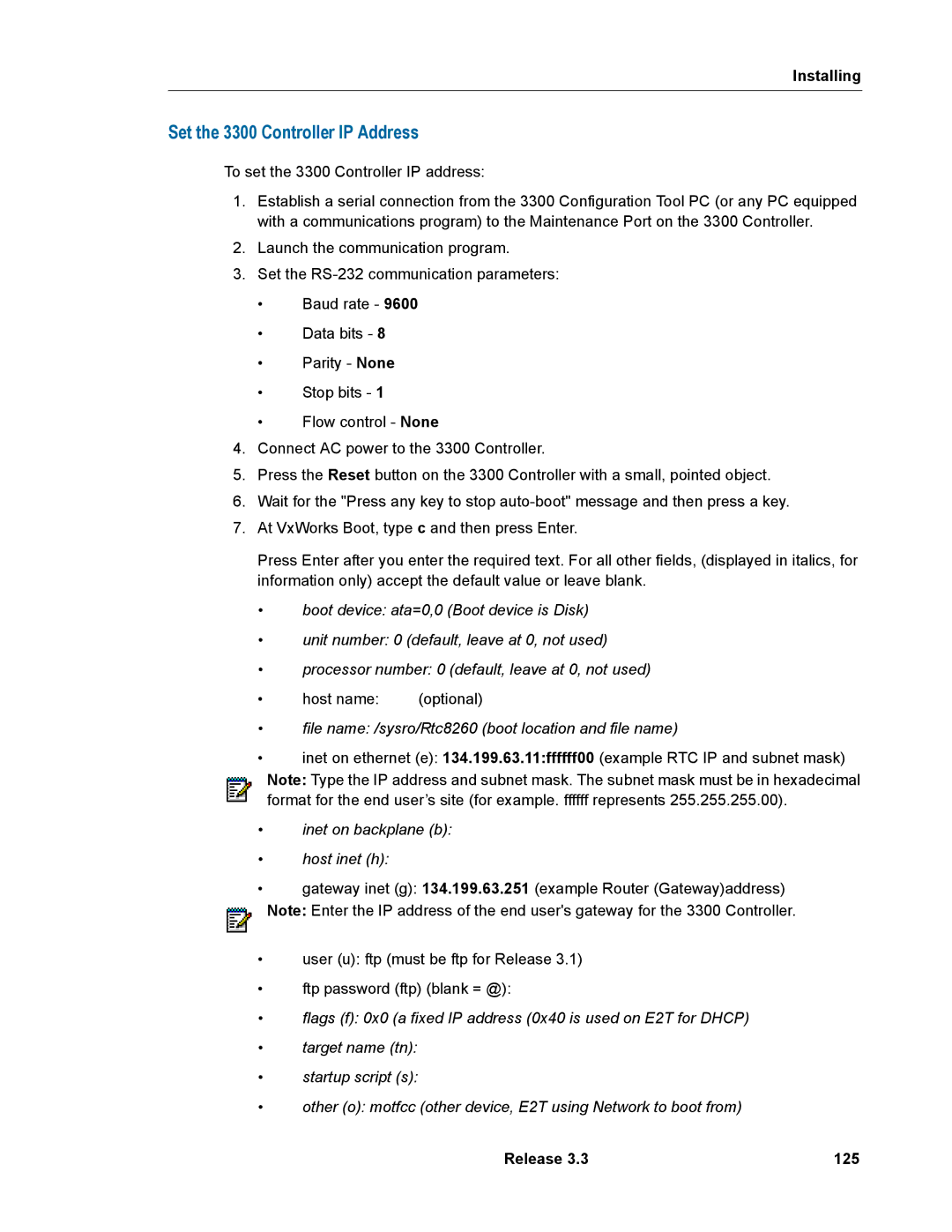 Mitel manual Set the 3300 Controller IP Address, Release 125 