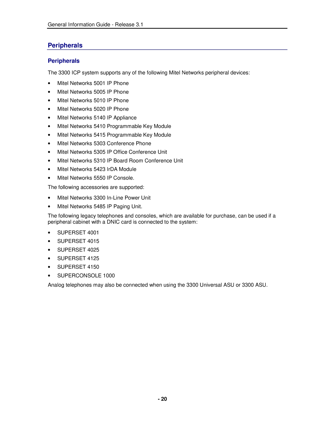 Mitel 3300 manual Peripherals 