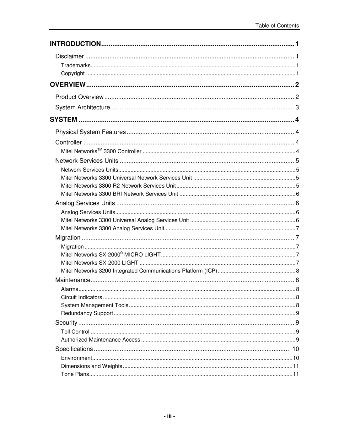 Mitel 3300 manual Iii, System 