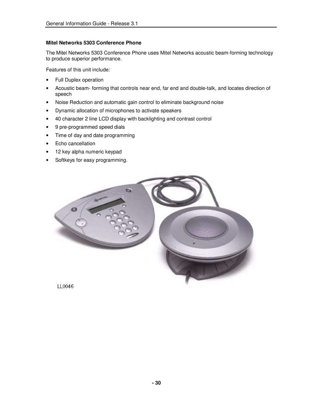 Mitel 3300 manual Mitel Networks 5303 Conference Phone 