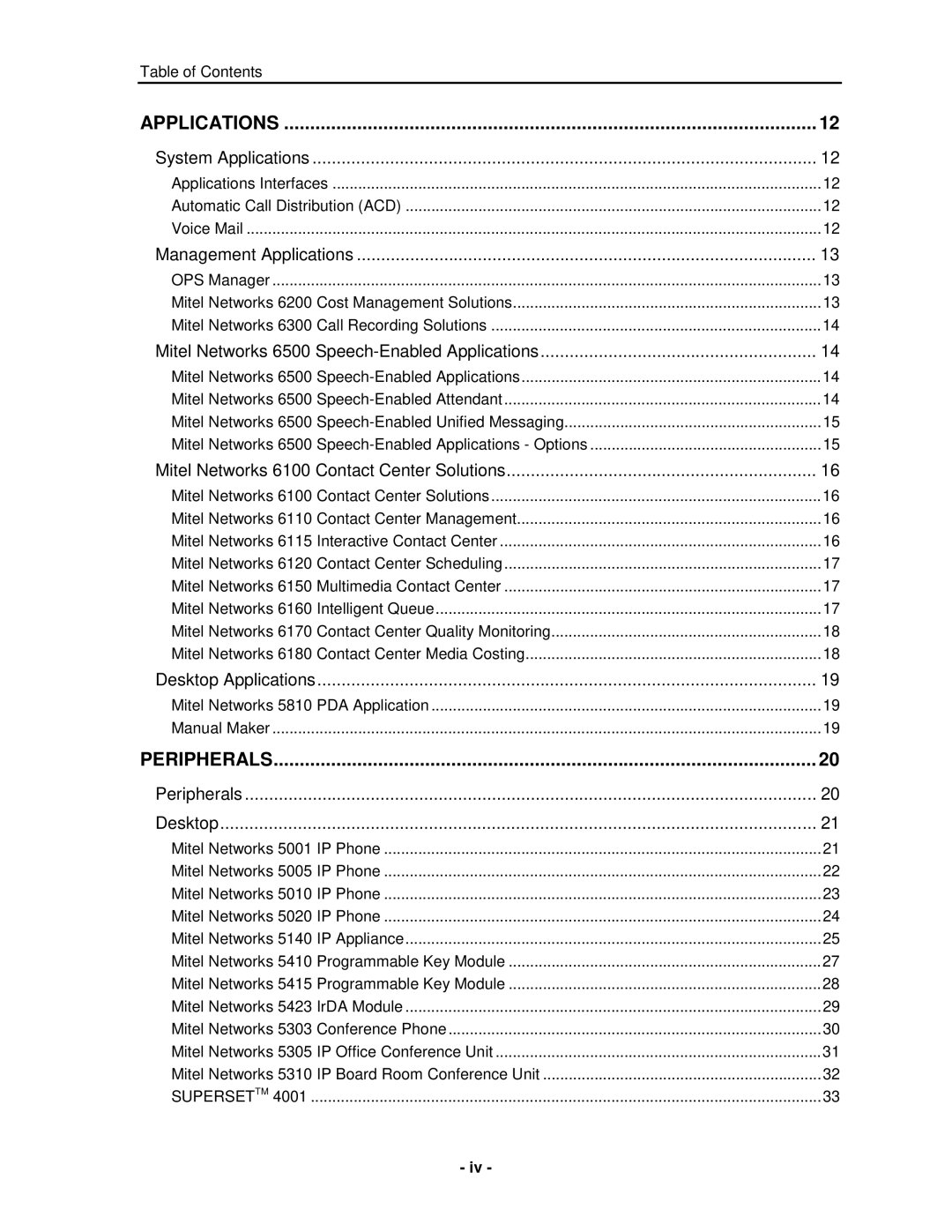 Mitel 3300 manual Applications 