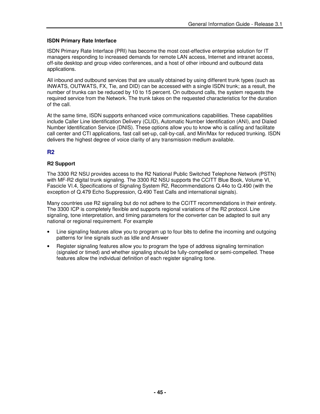 Mitel 3300 manual Isdn Primary Rate Interface, R2 Support 