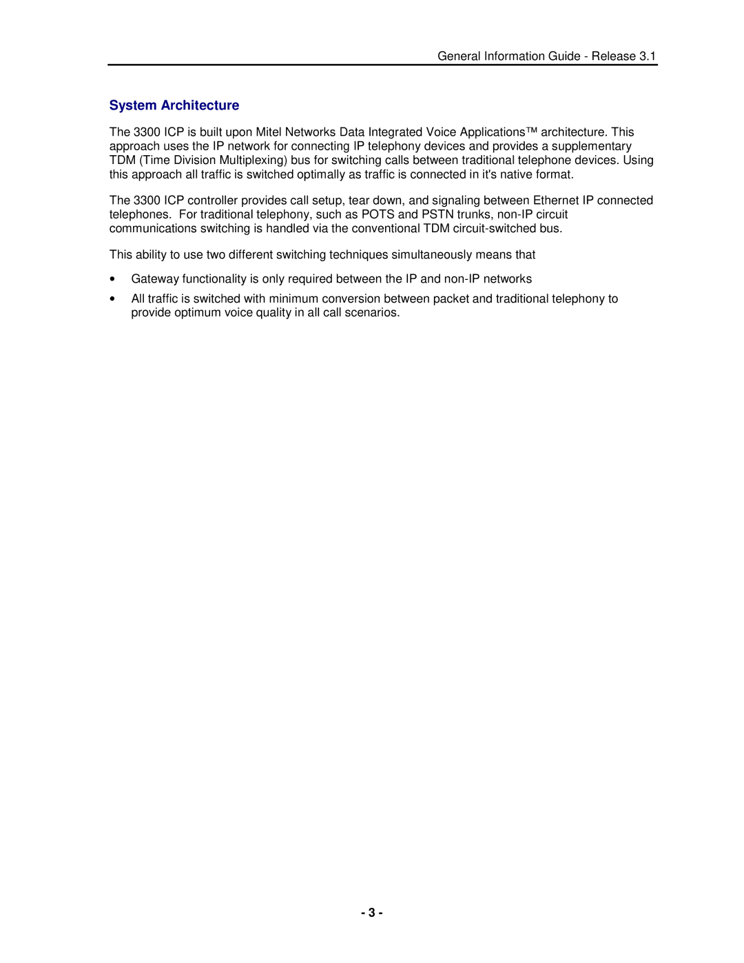 Mitel 3300 manual System Architecture 