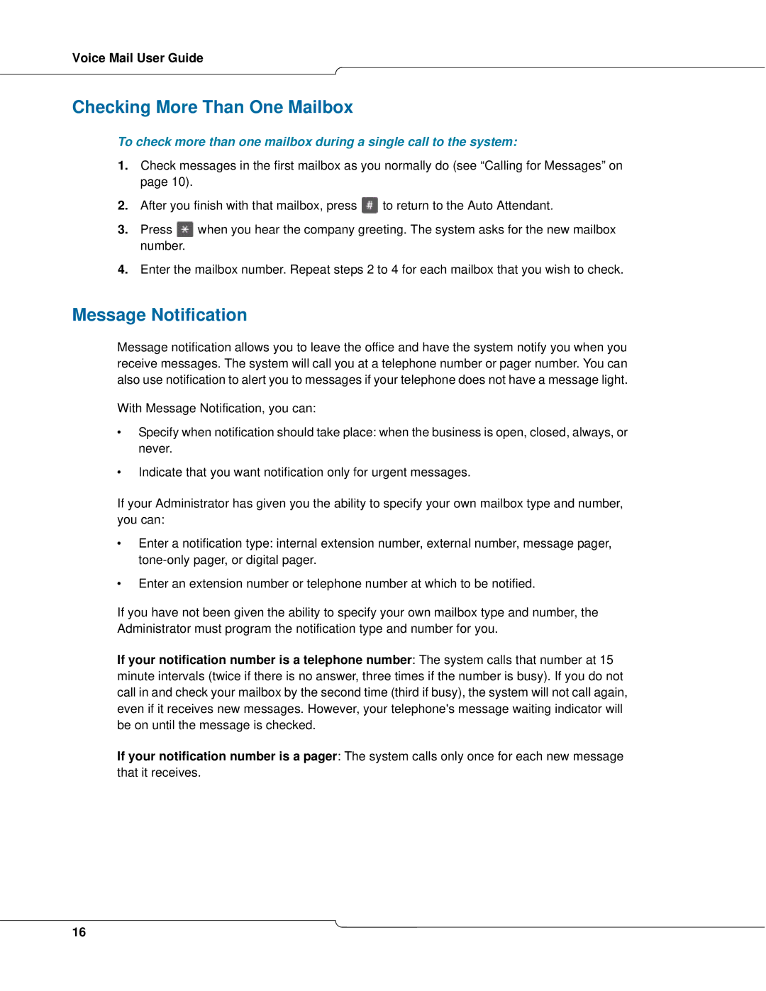 Mitel 3300 manual Checking More Than One Mailbox, Message Notification 