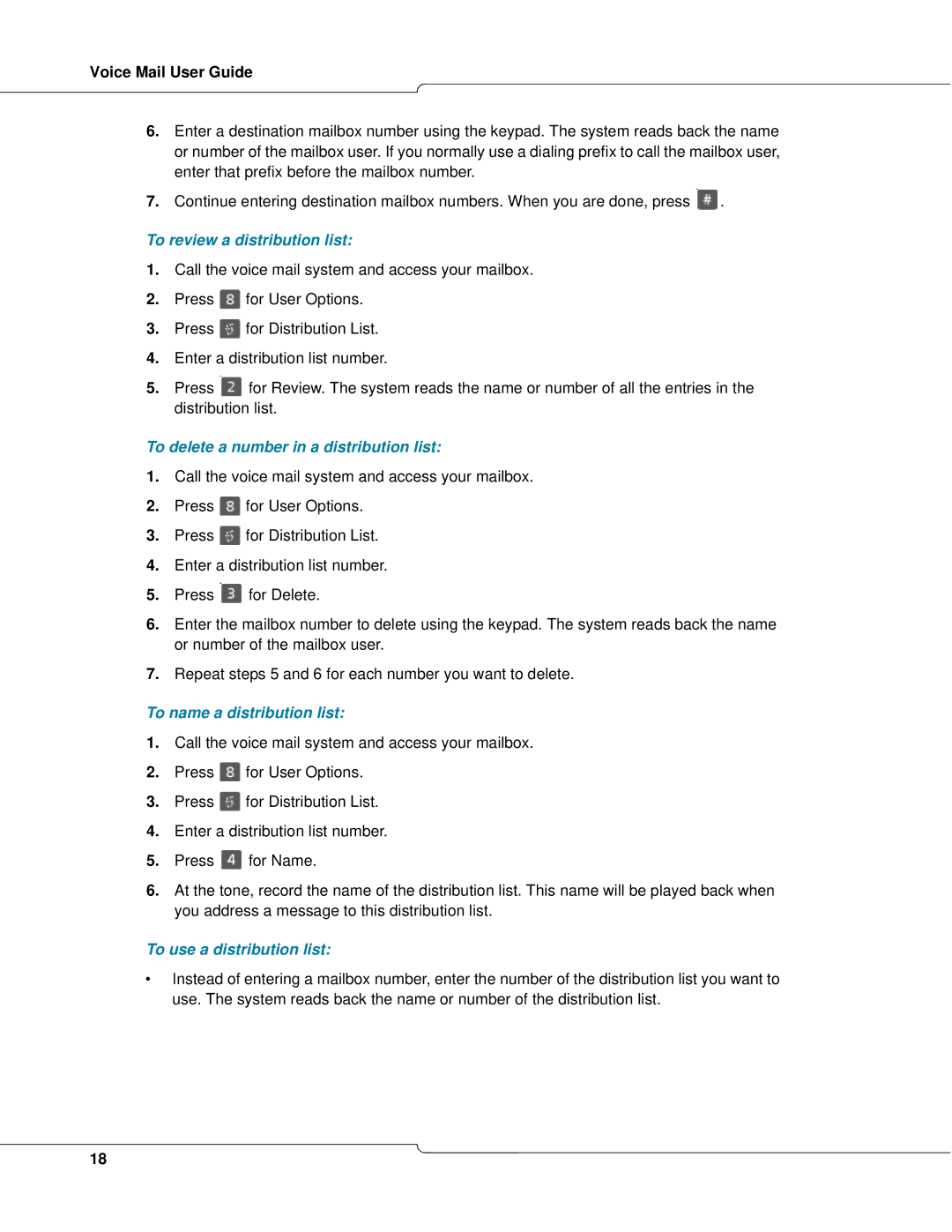 Mitel 3300 manual To review a distribution list, To delete a number in a distribution list, To name a distribution list 