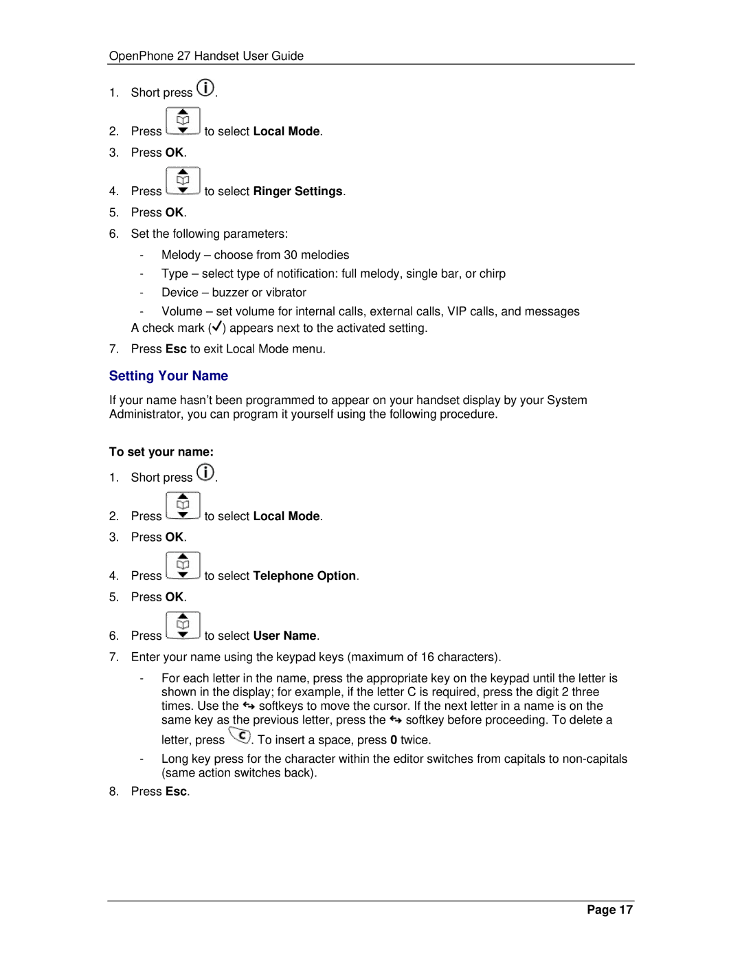 Mitel 3300 manual Setting Your Name, To set your name 