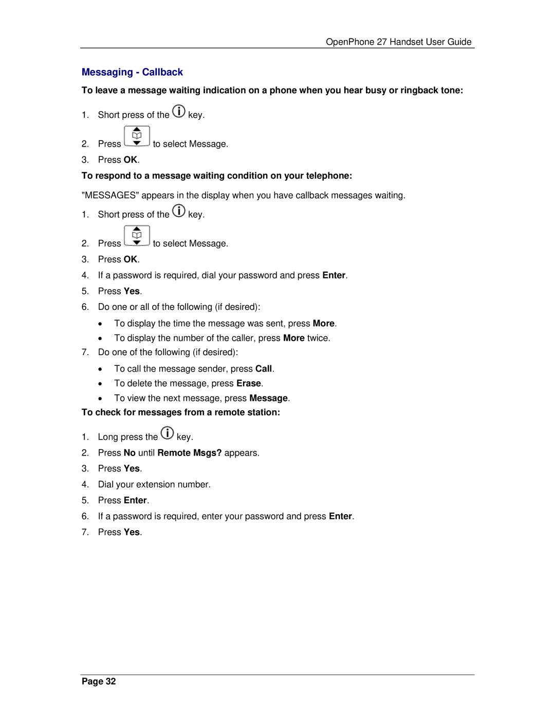 Mitel 3300 manual Messaging Callback, To respond to a message waiting condition on your telephone 