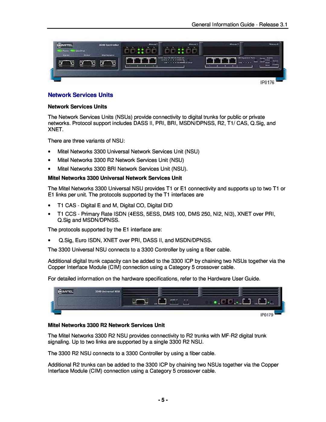 Mitel manual Network Services Units, Mitel Networks 3300 R2 Network Services Unit 