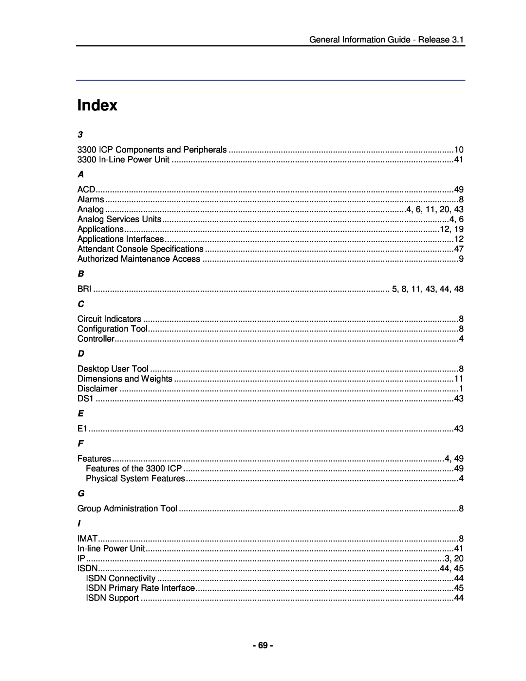 Mitel 3300 manual Index 