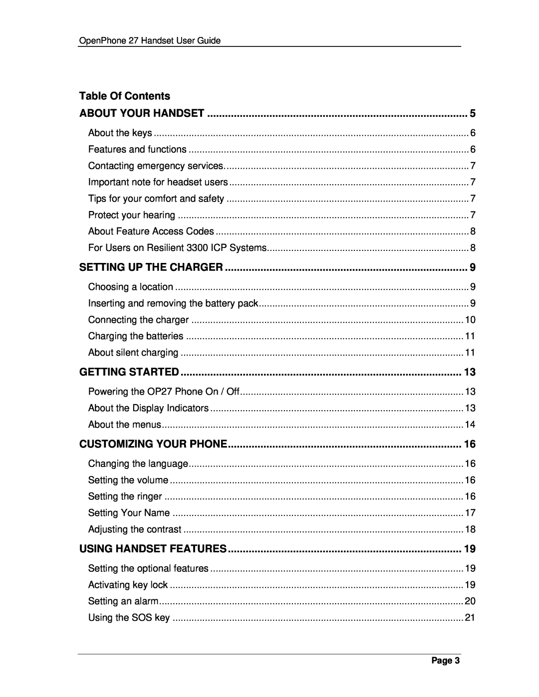 Mitel 3300 manual Table Of Contents 