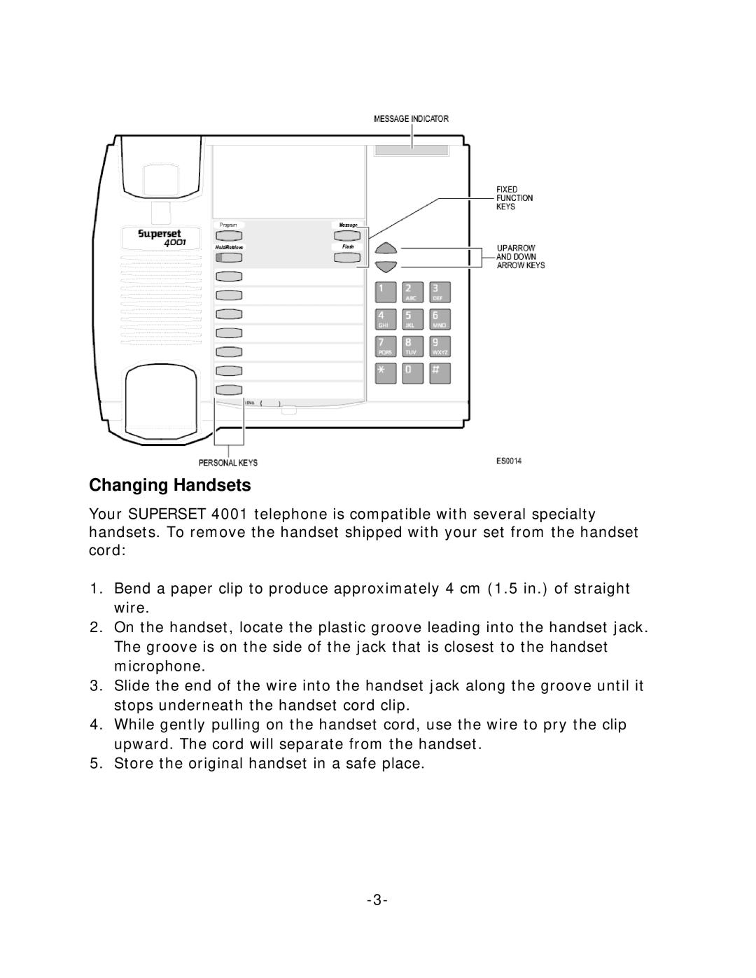 Mitel 4001 manual Changing Handsets 