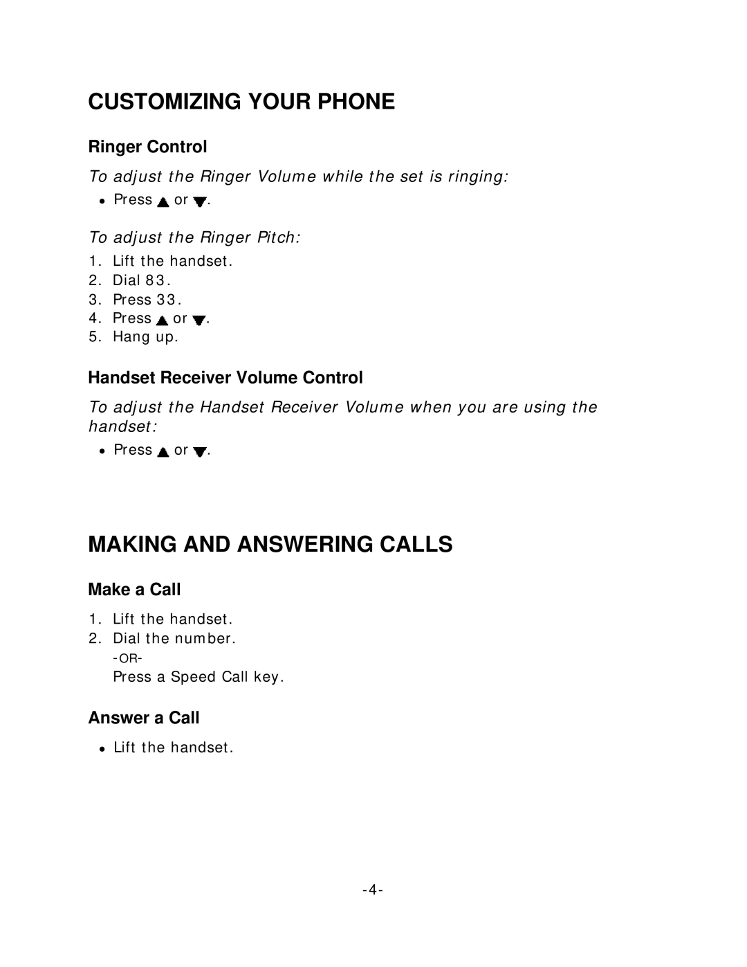 Mitel 4001 manual Customizing Your Phone, Making and Answering Calls 