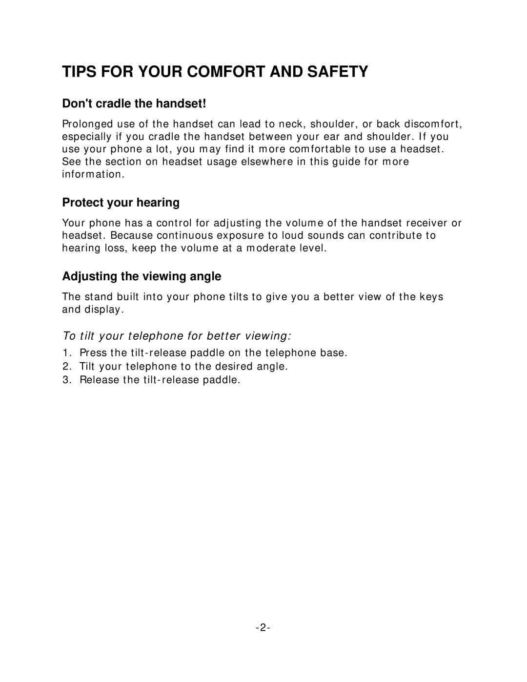 Mitel 4015 Tips for Your Comfort and Safety, Dont cradle the handset, Protect your hearing, Adjusting the viewing angle 