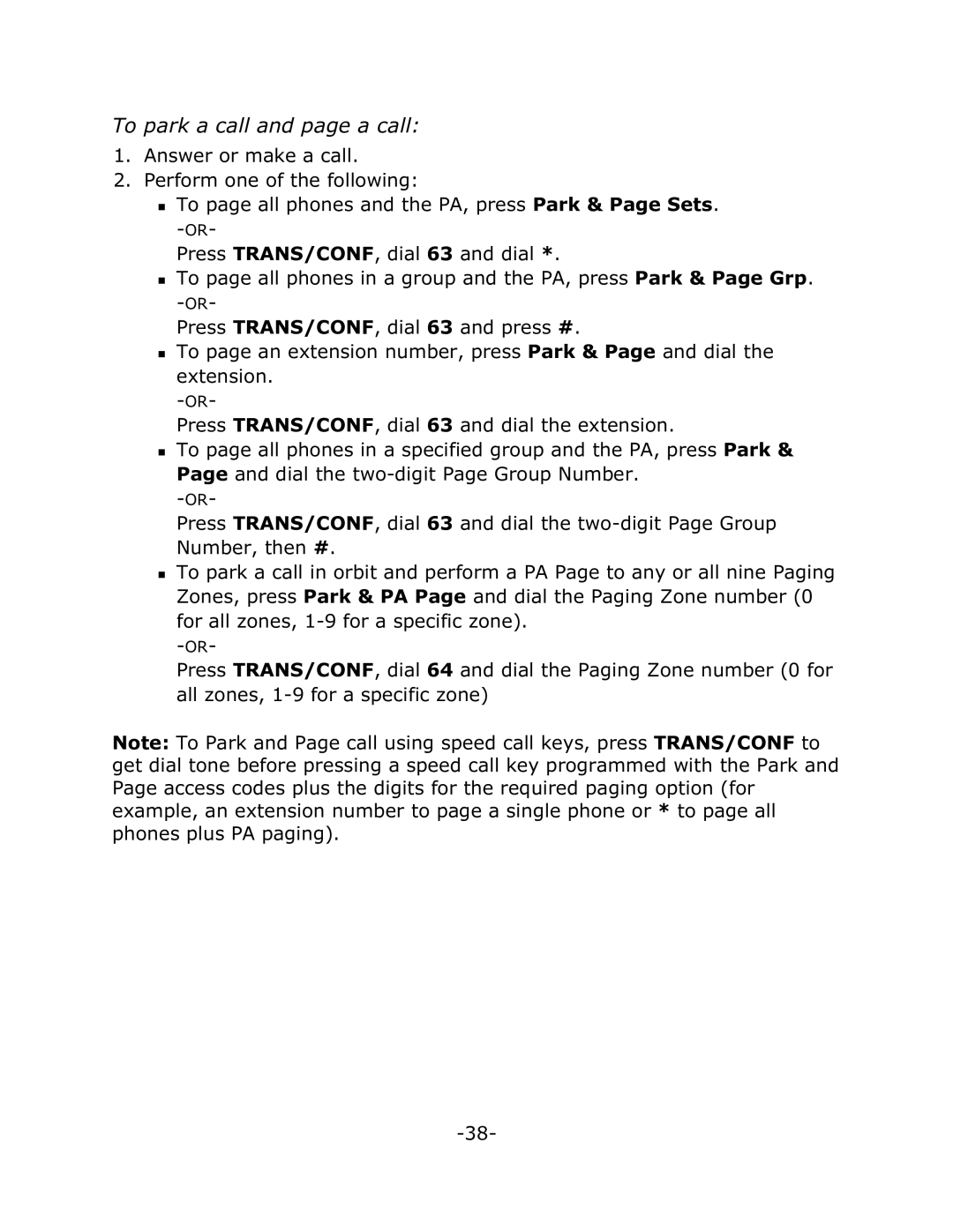 Mitel 4025 manual To park a call and page a call 