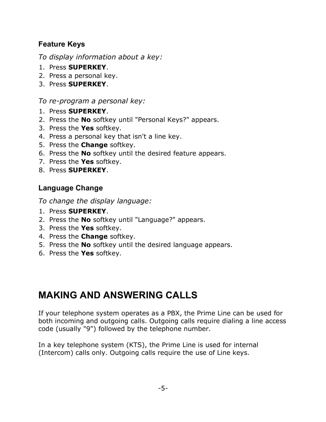 Mitel 4025 manual Feature Keys, Language Change, To display information about a key, To re-program a personal key 