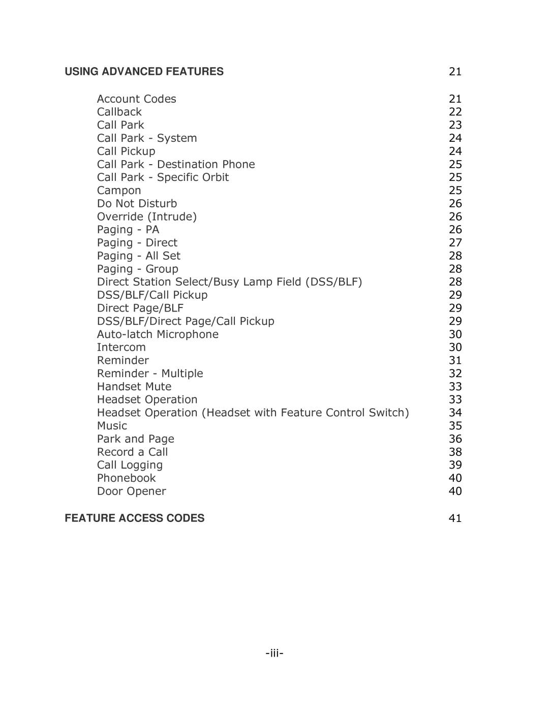 Mitel 4025 manual Feature Access Codes 