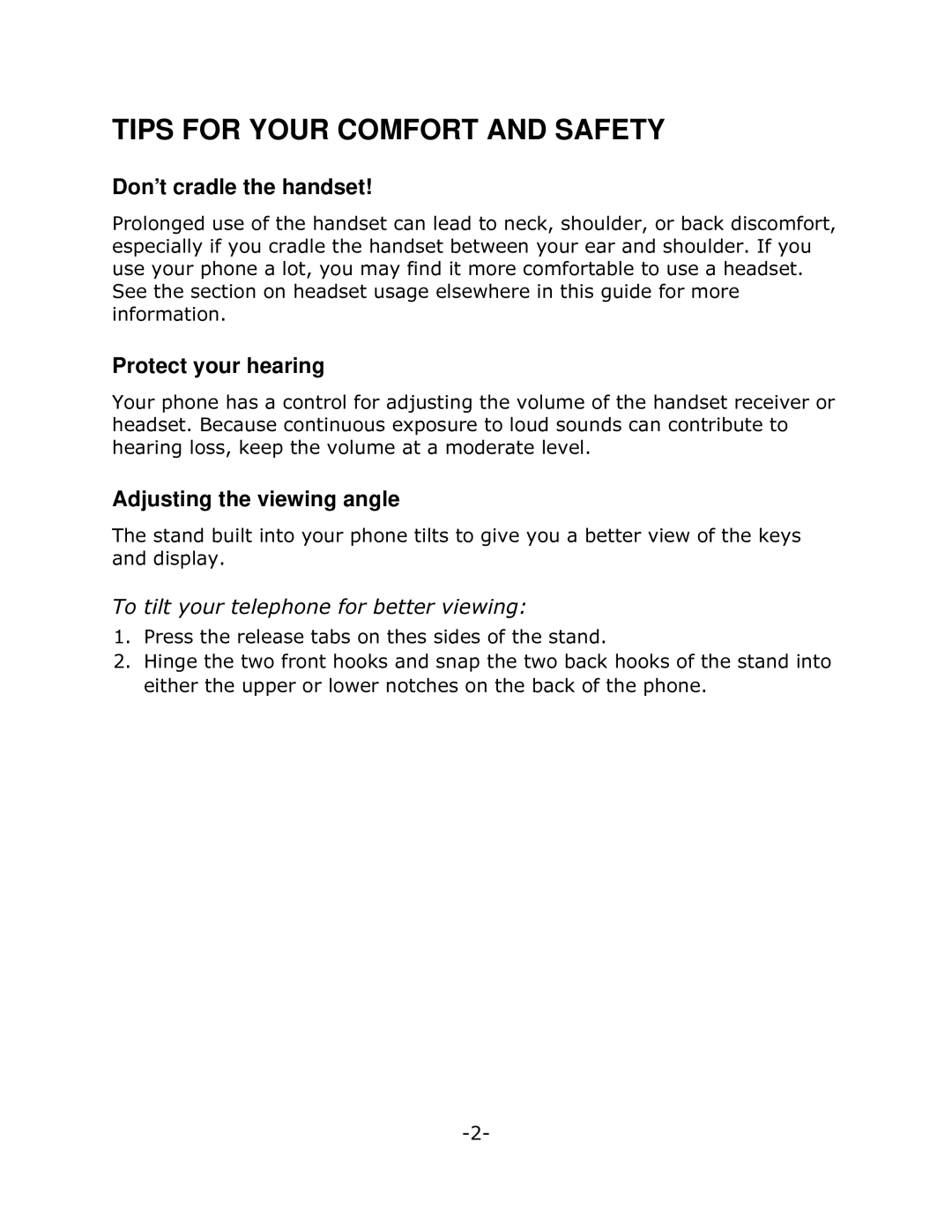 Mitel 4025 Tips for Your Comfort and Safety, Don’t cradle the handset, Protect your hearing, Adjusting the viewing angle 