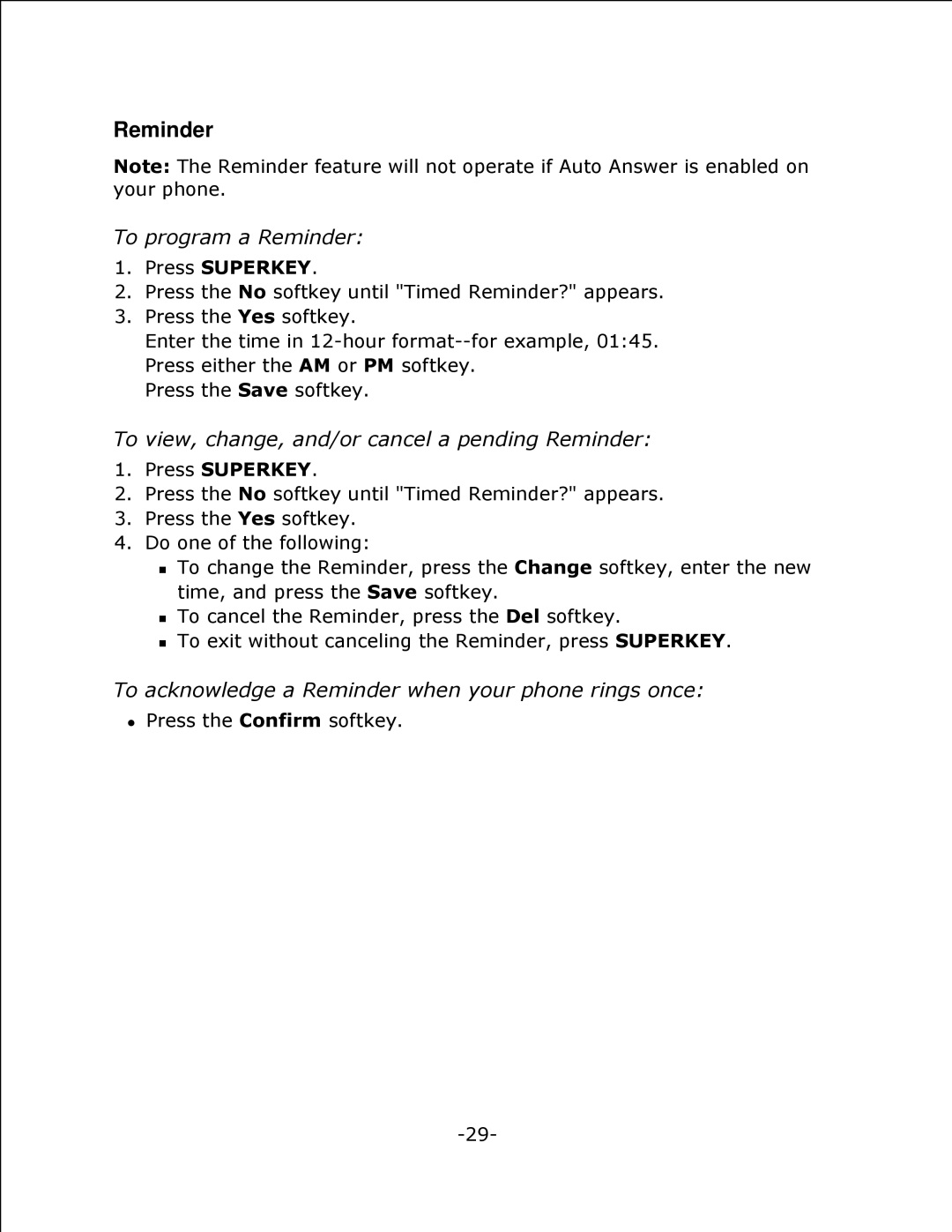 Mitel 4125 SX-200 manual To program a Reminder, To view, change, and/or cancel a pending Reminder 