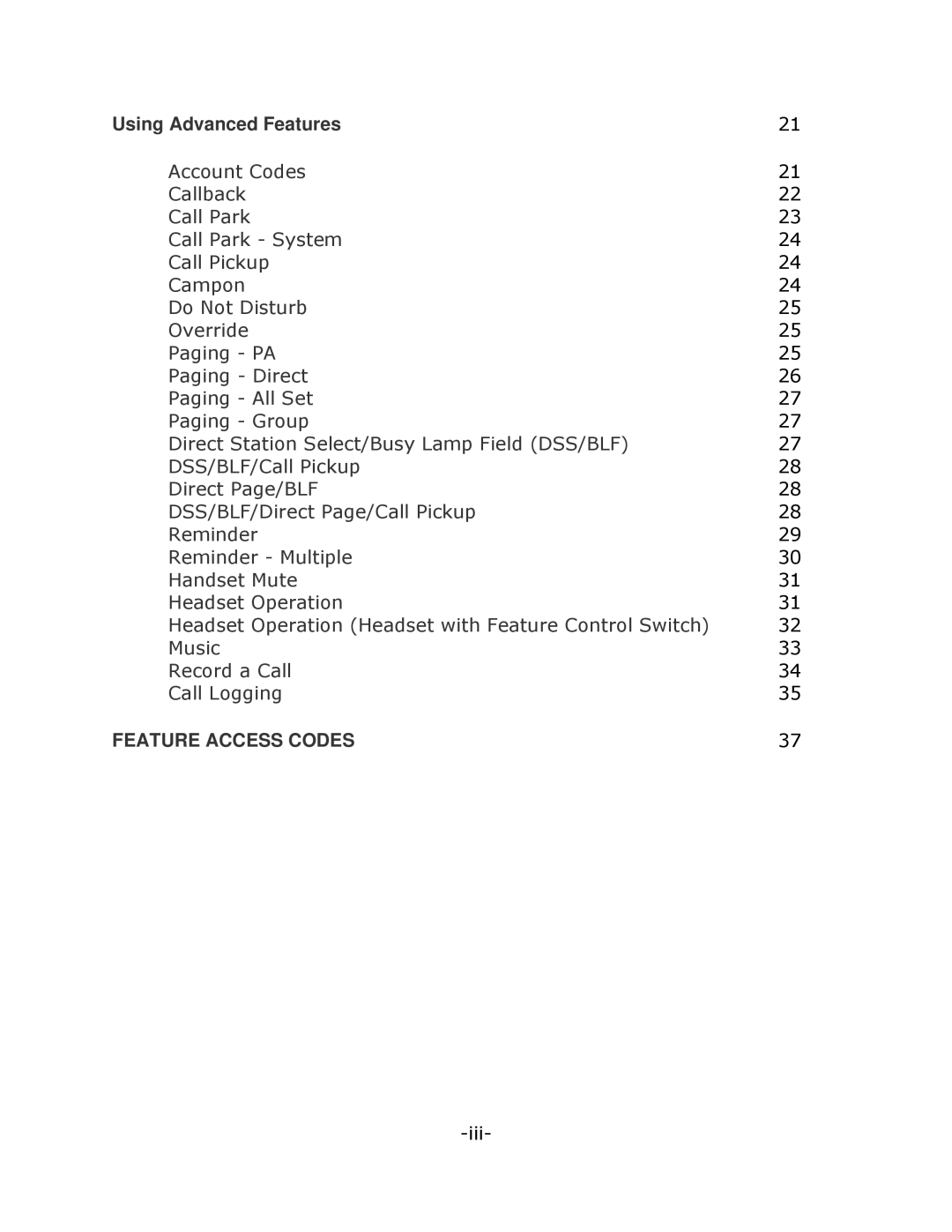 Mitel 4125 SX-200 manual Feature Access Codes 