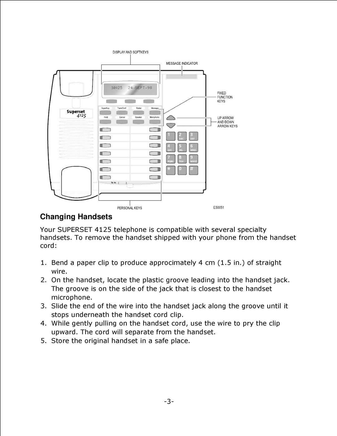 Mitel 4125 SX-200 manual Changing Handsets 