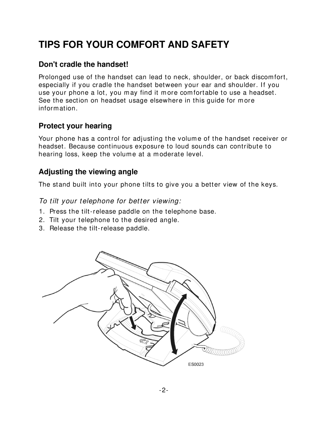 Mitel 4125 Tips for Your Comfort and Safety, Dont cradle the handset, Protect your hearing, Adjusting the viewing angle 