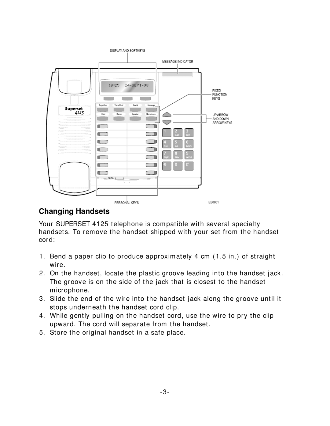 Mitel 4125 manual Changing Handsets 