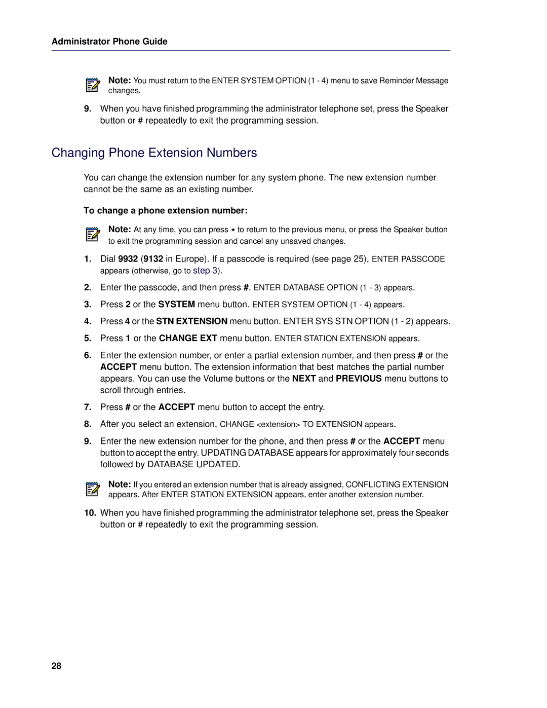 Mitel 5 manual Changing Phone Extension Numbers, To change a phone extension number 