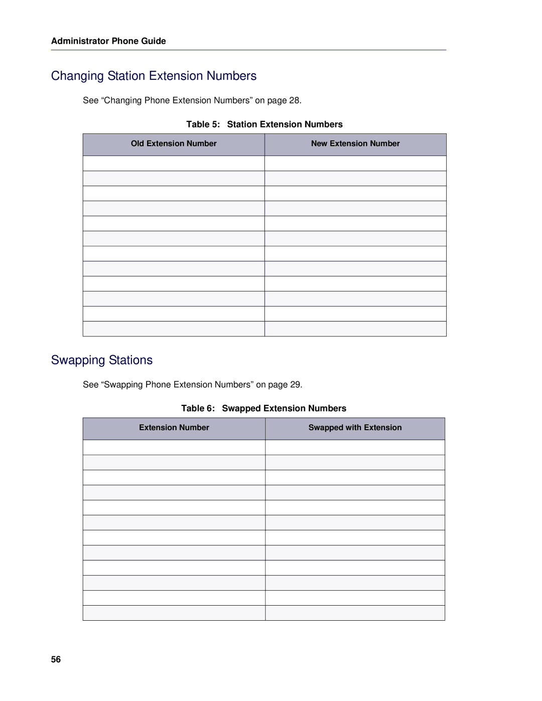 Mitel 5 manual Changing Station Extension Numbers, Swapping Stations, Swapped Extension Numbers 