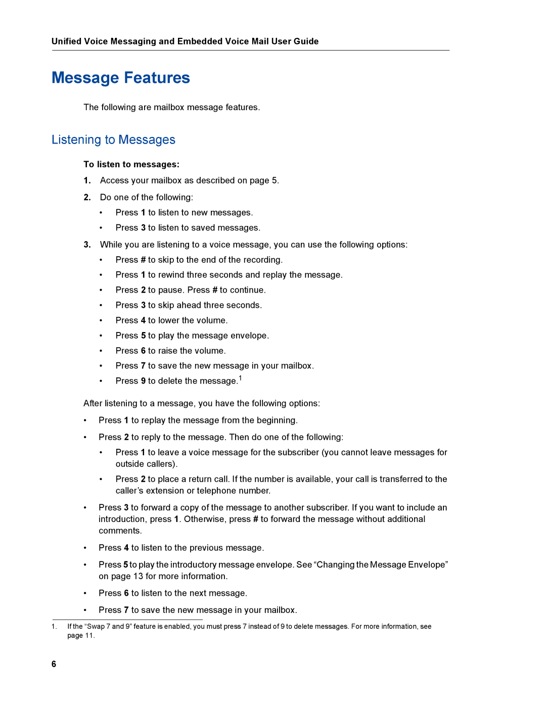 Mitel mitel 5000 communication platform manual Message Features, Listening to Messages, To listen to messages 