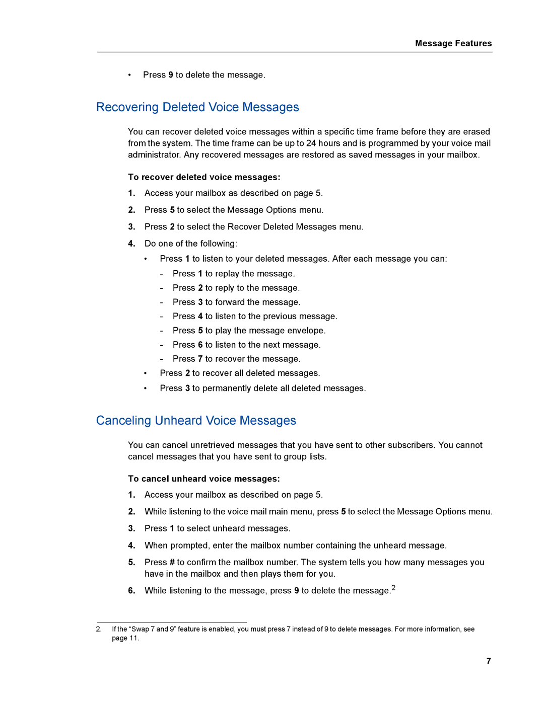 Mitel mitel 5000 communication platform manual Recovering Deleted Voice Messages, Canceling Unheard Voice Messages 